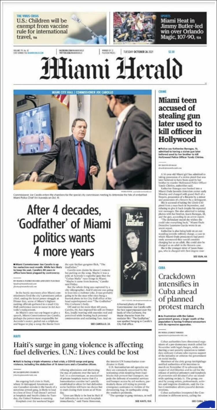 Portada de Miami Herald (USA)