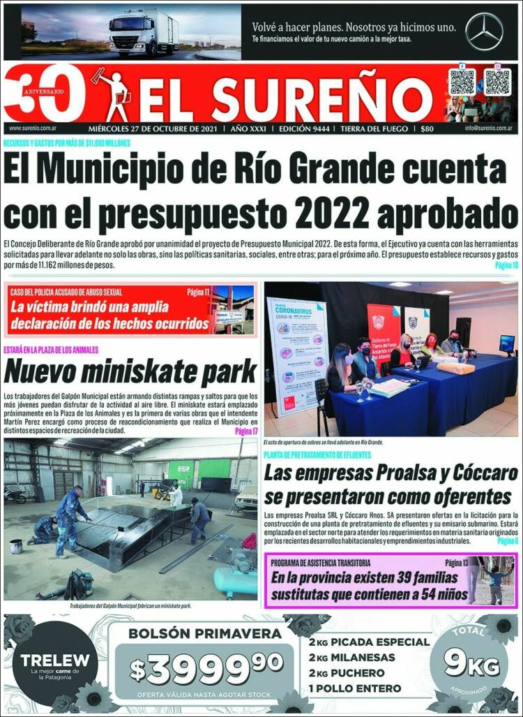 Portada de Diario El Sureño (Argentina)