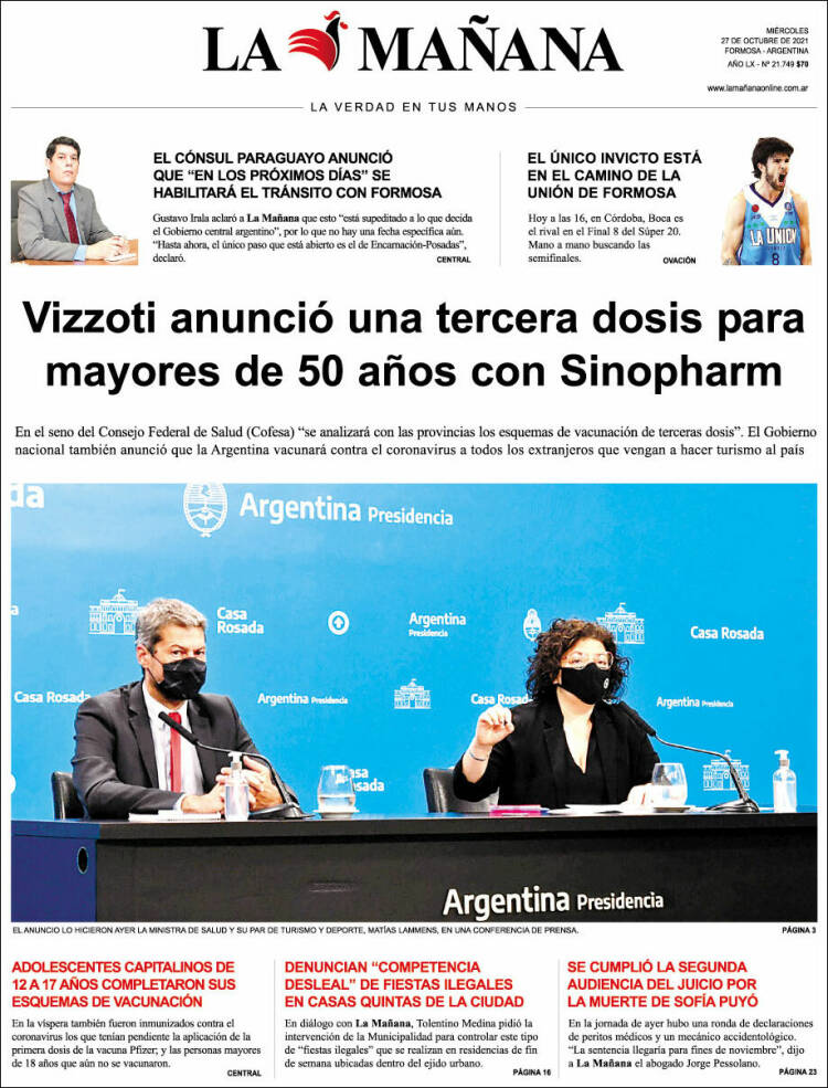 Portada de Diario La Mañana (Argentina)