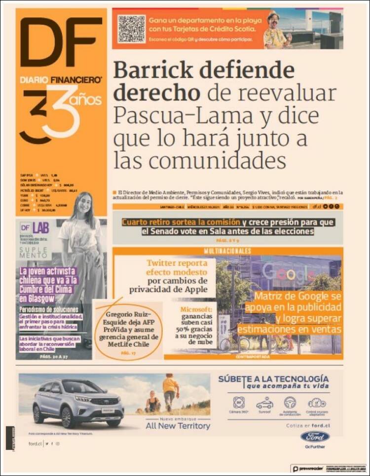 Portada de Diario Financiero (Chile)