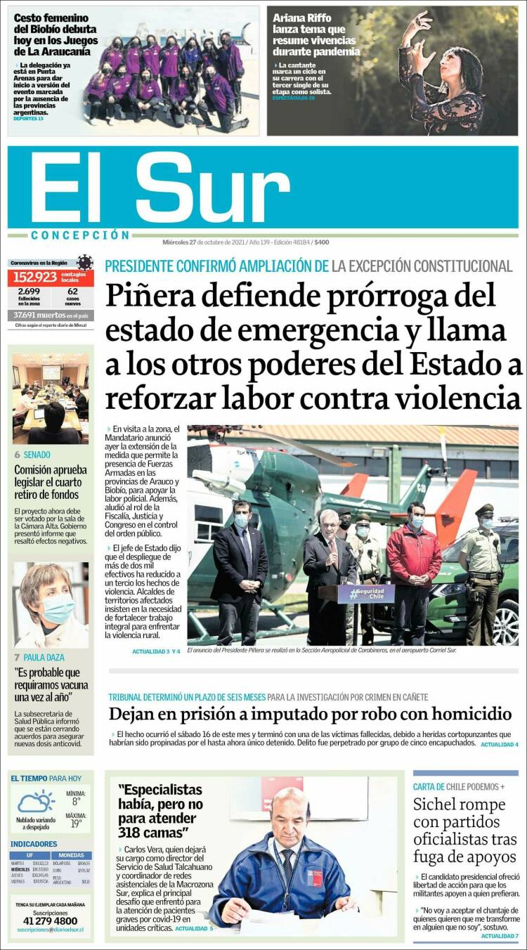 Portada de El Sur (Chile)