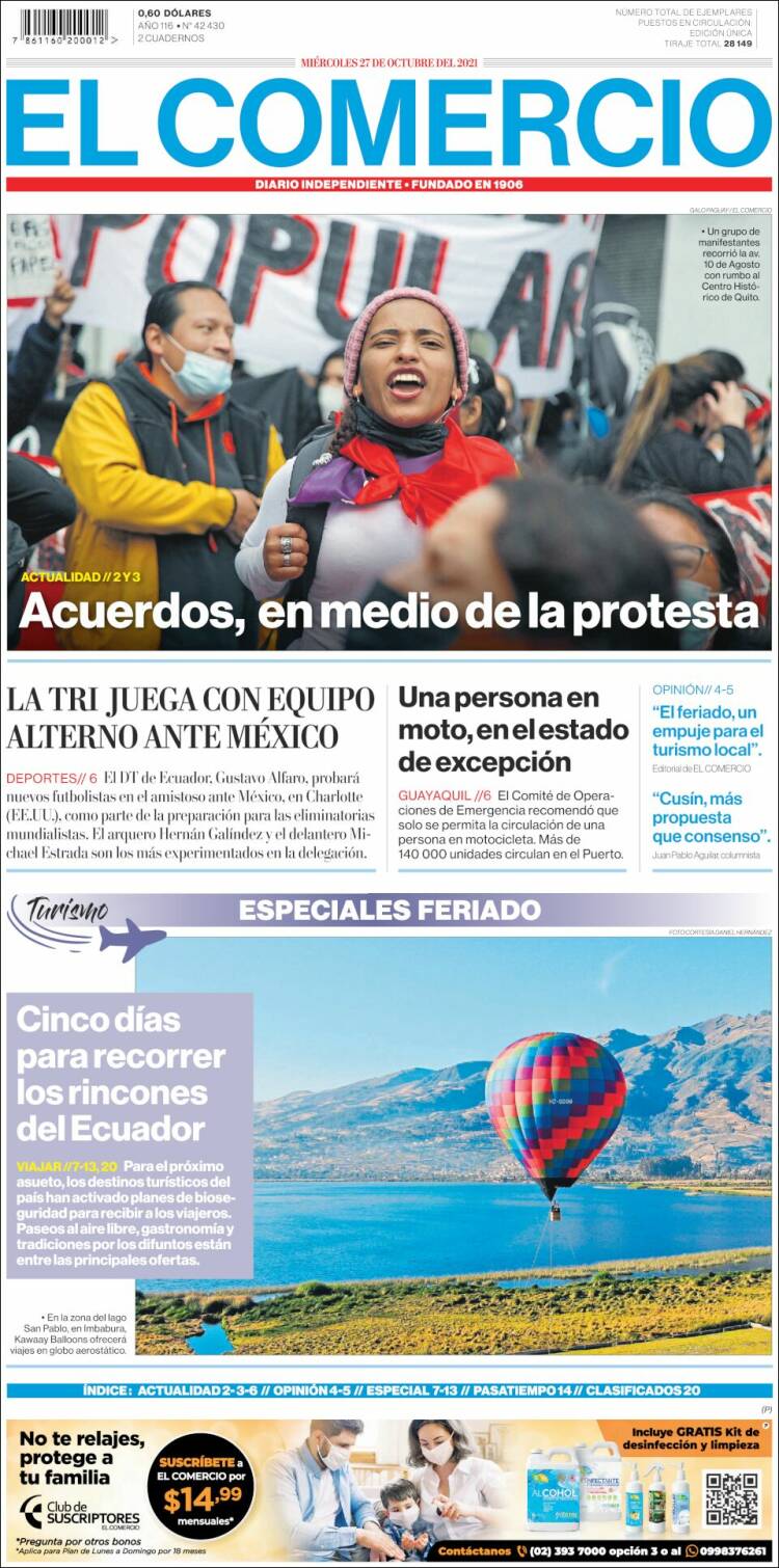 Portada de El Comercio (Ecuador)