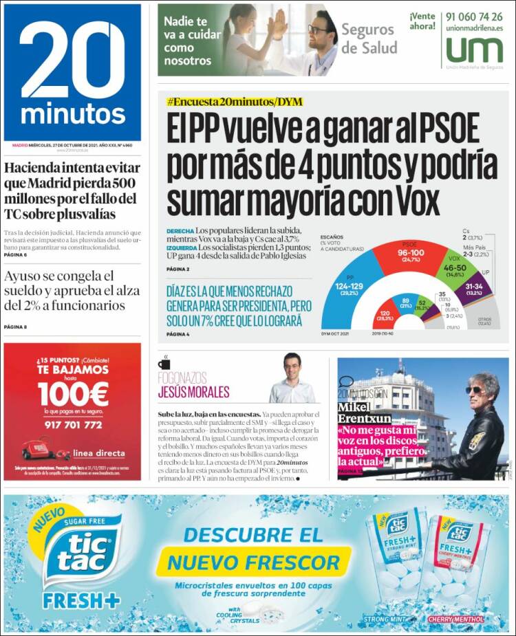 Portada de 20 Minutos - Madrid (Espa&ntilde;a)