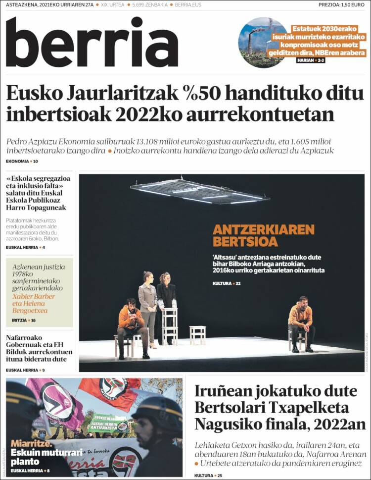 Portada de Berria (Espa&ntilde;a)