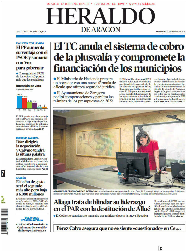 Portada de Heraldo de Aragón (Espa&ntilde;a)