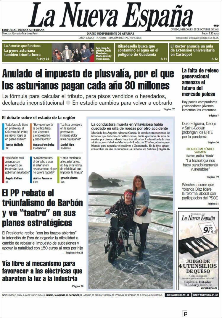 Portada de La Nueva España (Espa&ntilde;a)