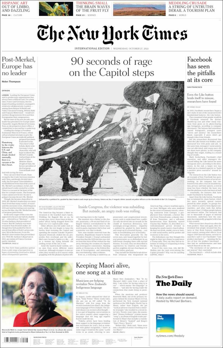 Portada de International New York Times (Europa)