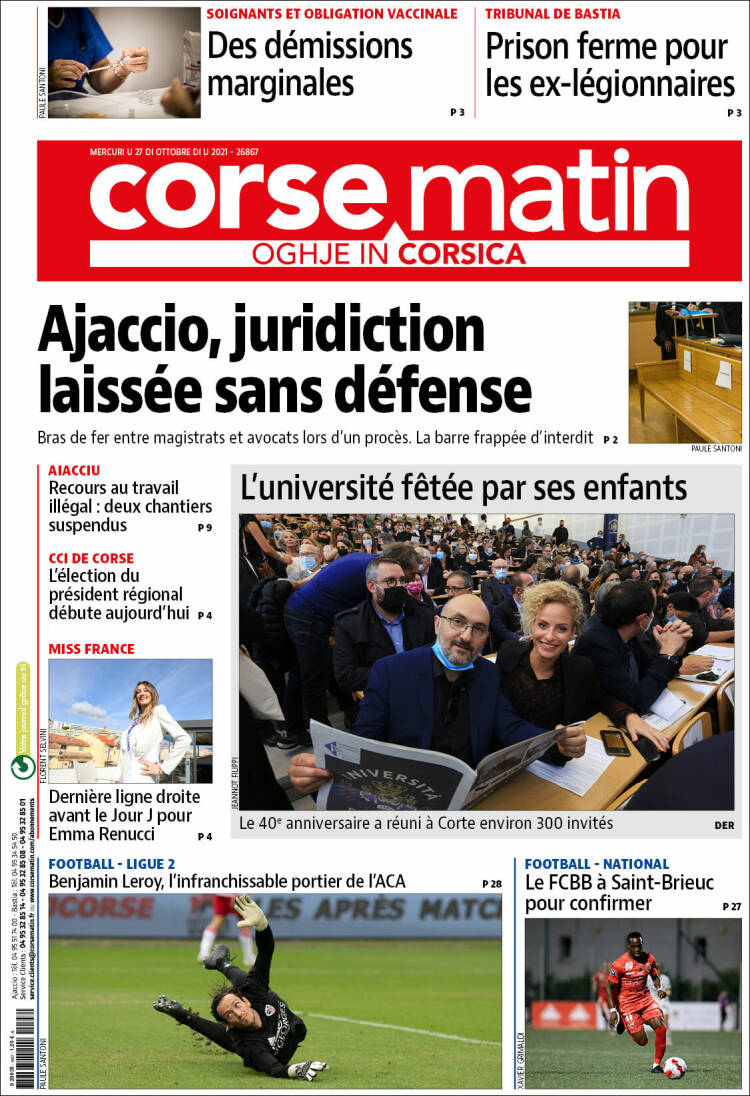 Portada de Corse-Matin (Francia)