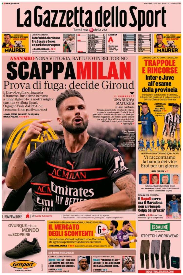 Portada de La Gazzetta dello Sport (Italia)