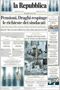 Portada de La Repubblica (Italia)