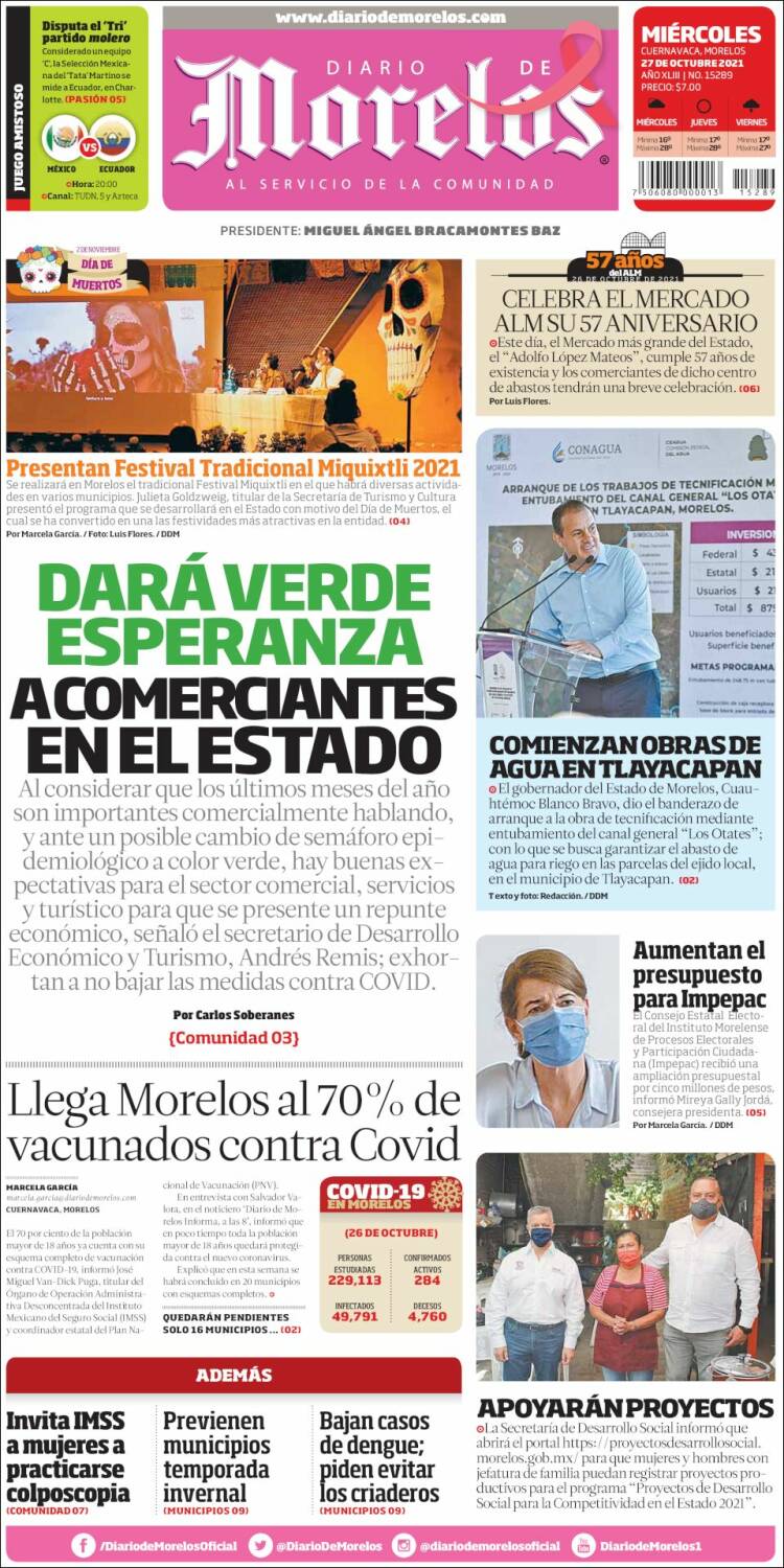 Portada de Diario de Morelos (México)