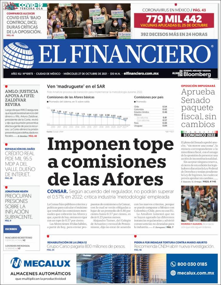 Portada de El Financiero (M&eacute;xico)