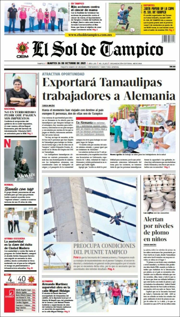 Portada de El Sol de Tampico (M&eacute;xico)