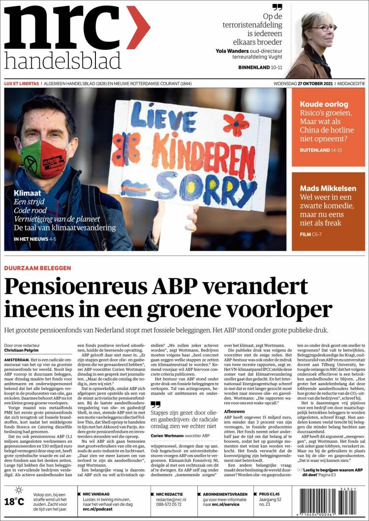 Portada de NRC Handelsblad (Pa&iacute;ses Bajos)