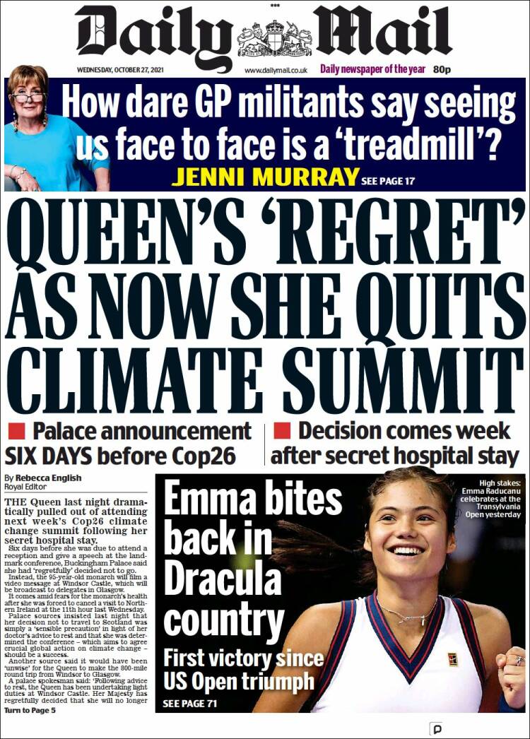 Portada de Daily Mail (Reino Unido)