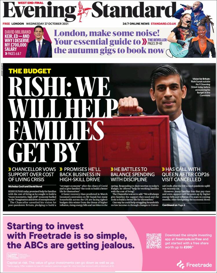 Portada de Evening Standard (Reino Unido)
