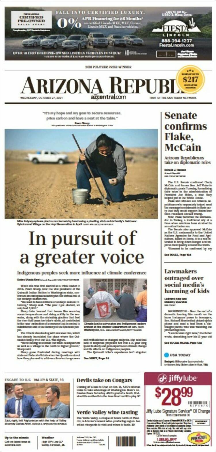 Portada de Arizona Republic News (USA)