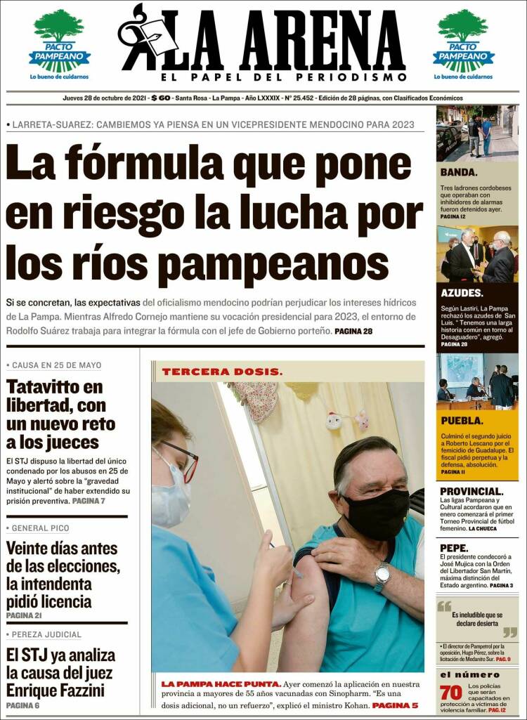 Portada de Diario La Arena (Argentina)