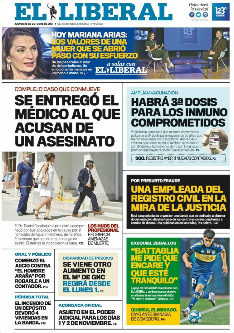 Portada de Diario El Liberal (Argentina)