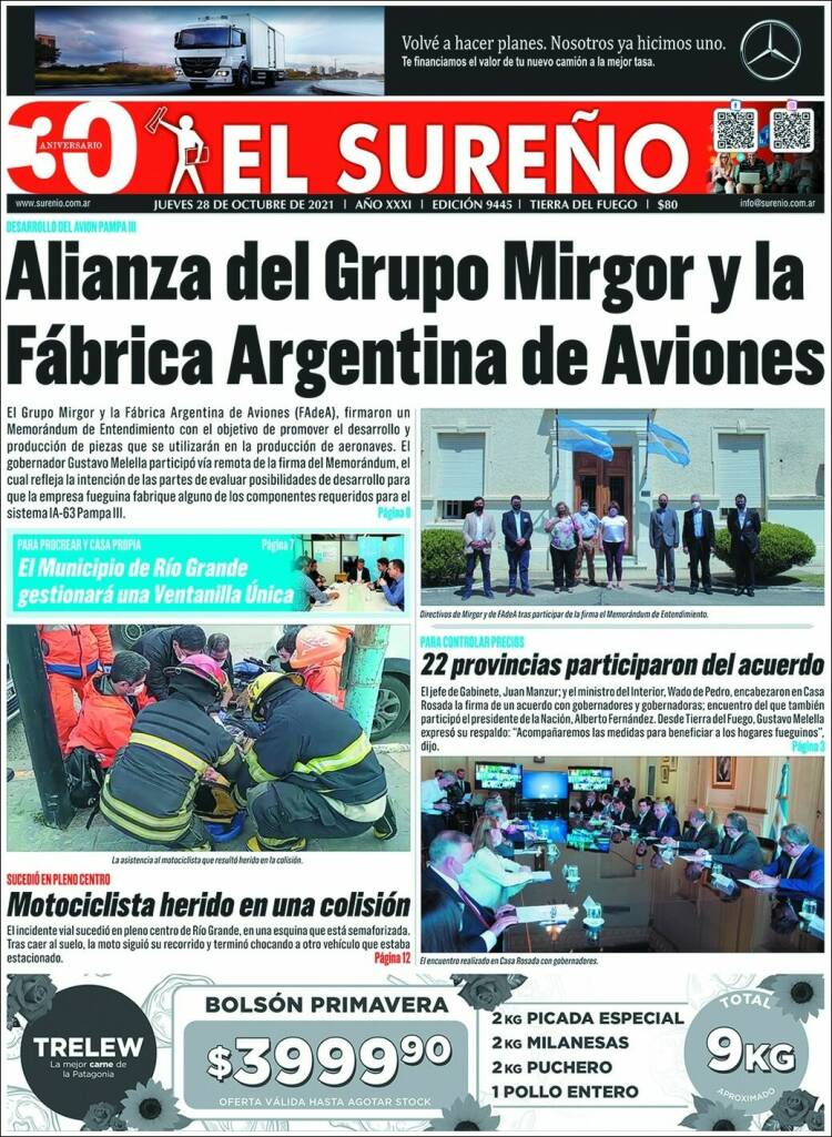 Portada de Diario El Sureño (Argentina)