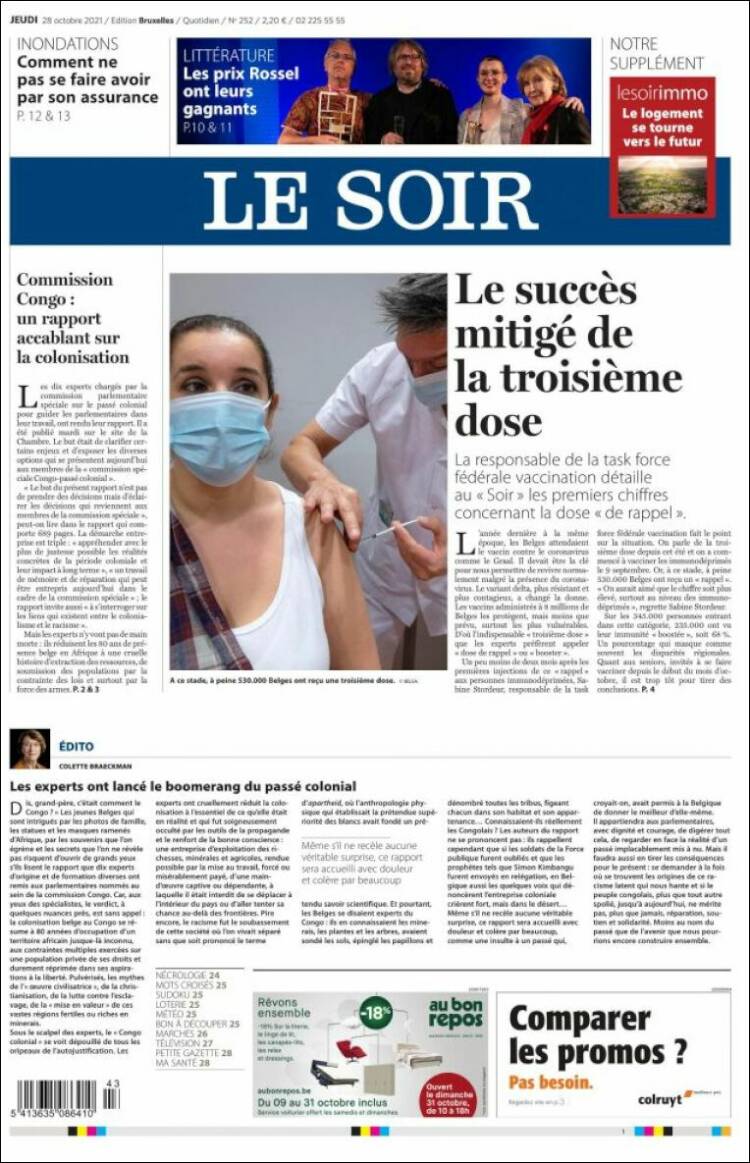 Portada de Le Soir (B&eacute;lgica)