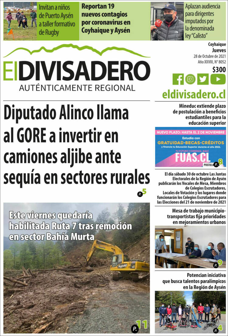 Portada de Diario El Divisadero (Chile)