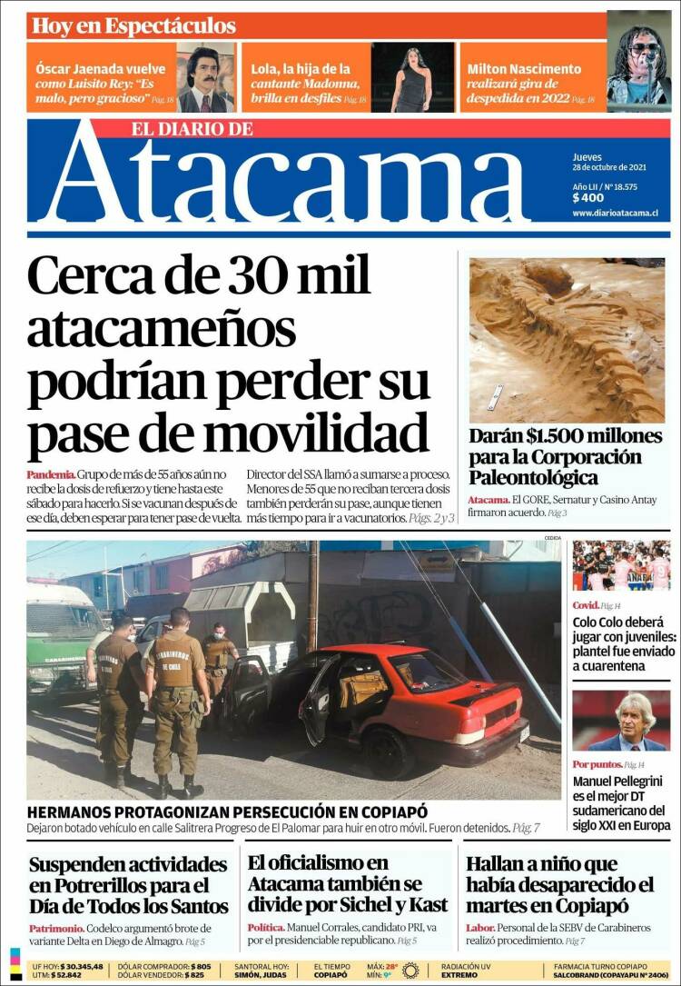 Portada de Diario de Atacama (Chile)