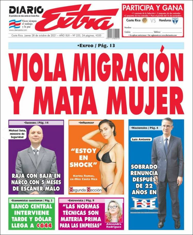 Portada de Diario Extra (Costa Rica)