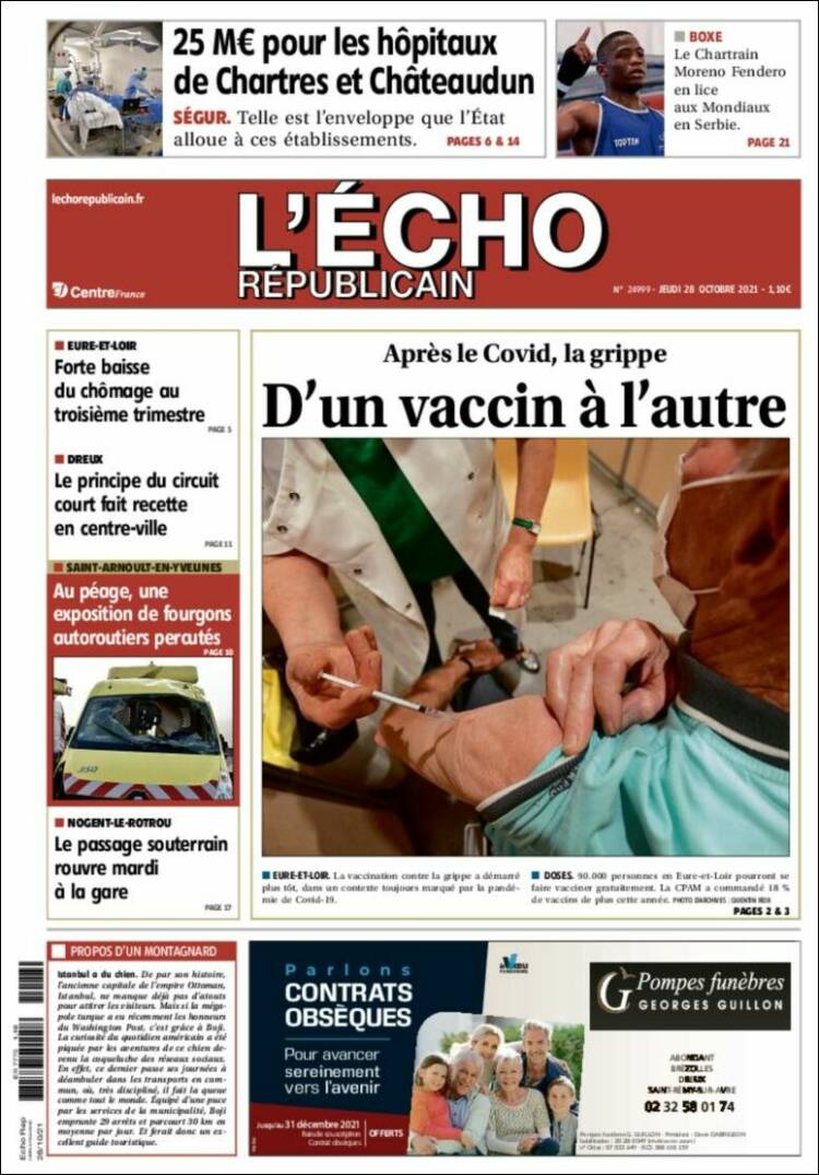 Portada de L'Echo Républicain (Francia)