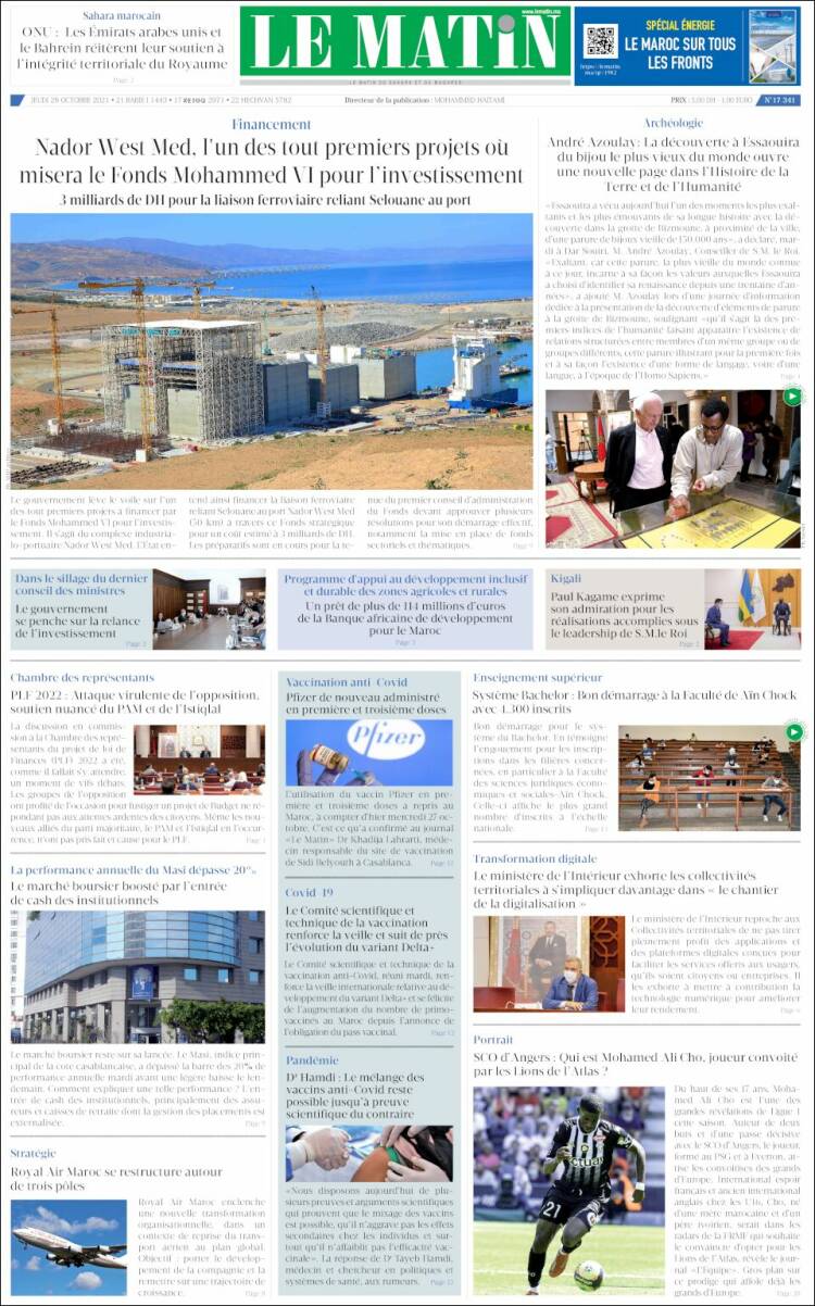 Portada de Le Matin (Marruecos)