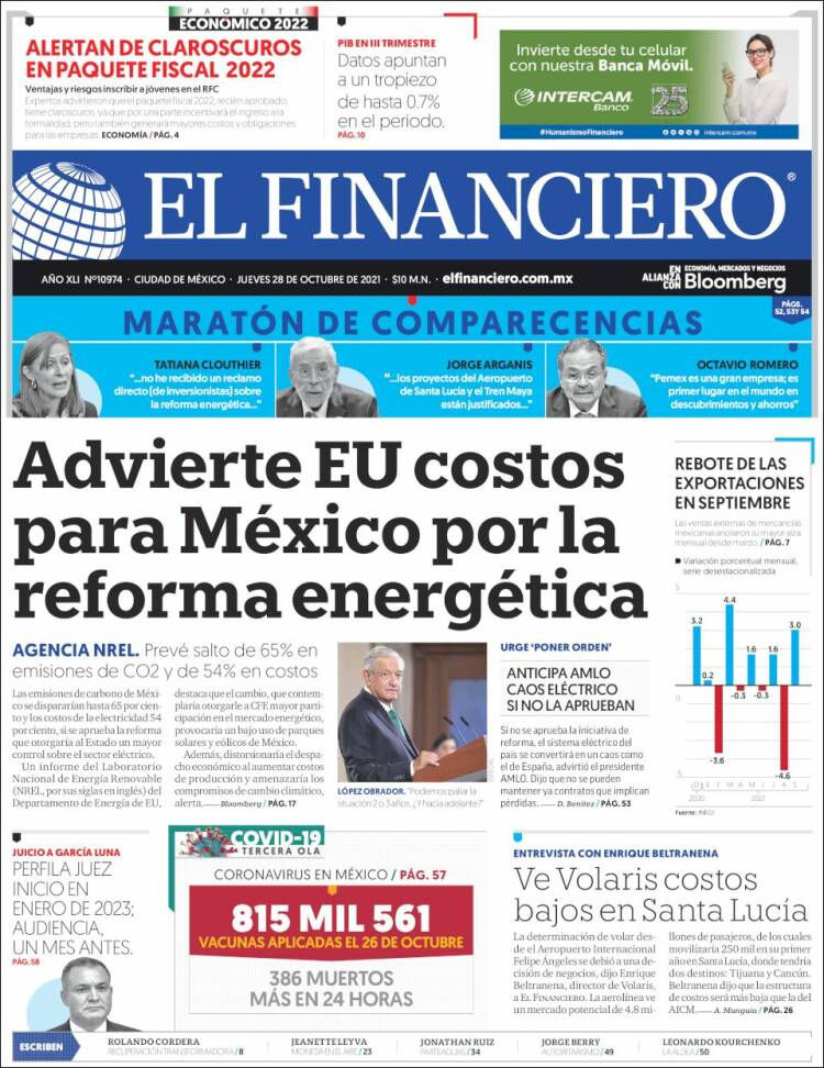 Portada de El Financiero (M&eacute;xico)