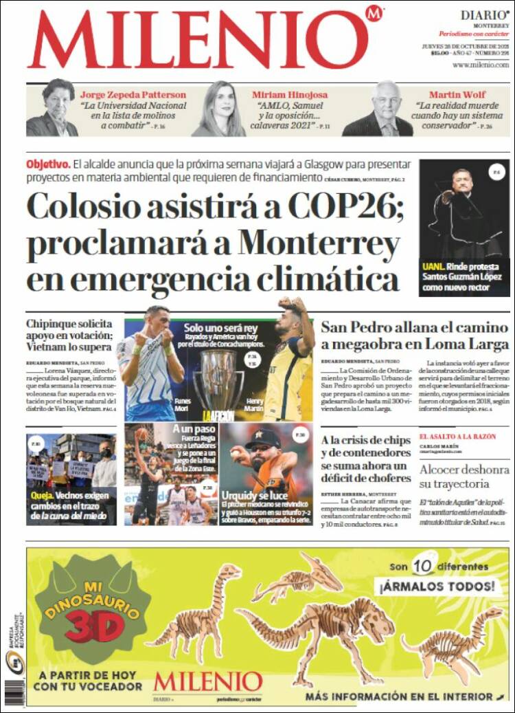 Portada de Milenio de Monterrey (M&eacute;xico)