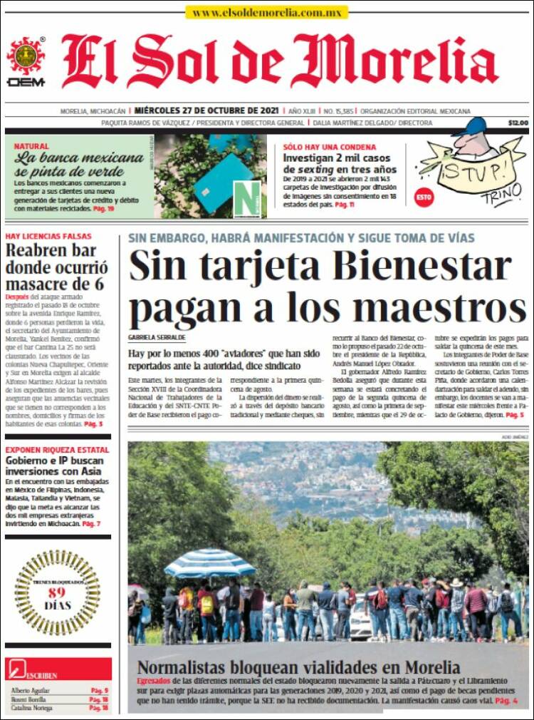 Portada de El Sol de Morelia (M&eacute;xico)