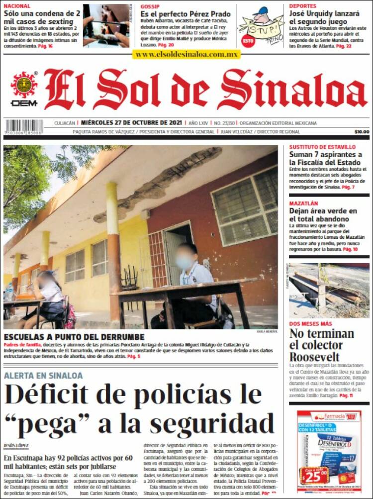 Portada de El Sol de Sinaloa (M&eacute;xico)