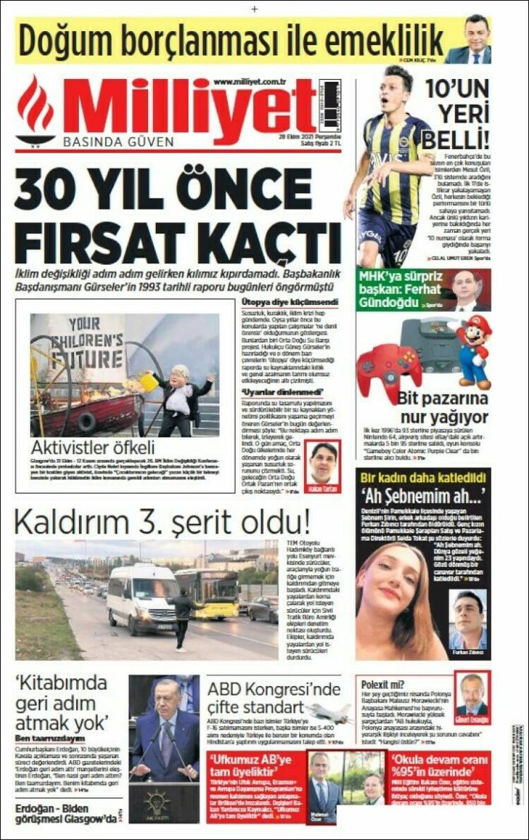 Portada de Milliyet (Turqu&iacute;a)