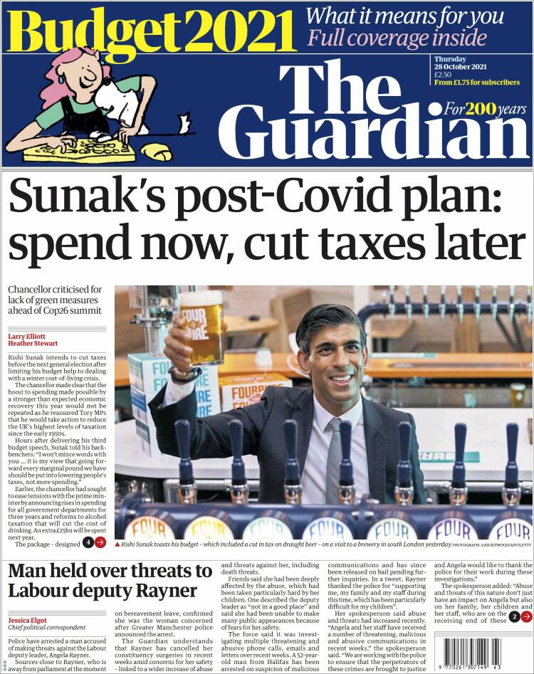 Portada de The Guardian (Reino Unido)