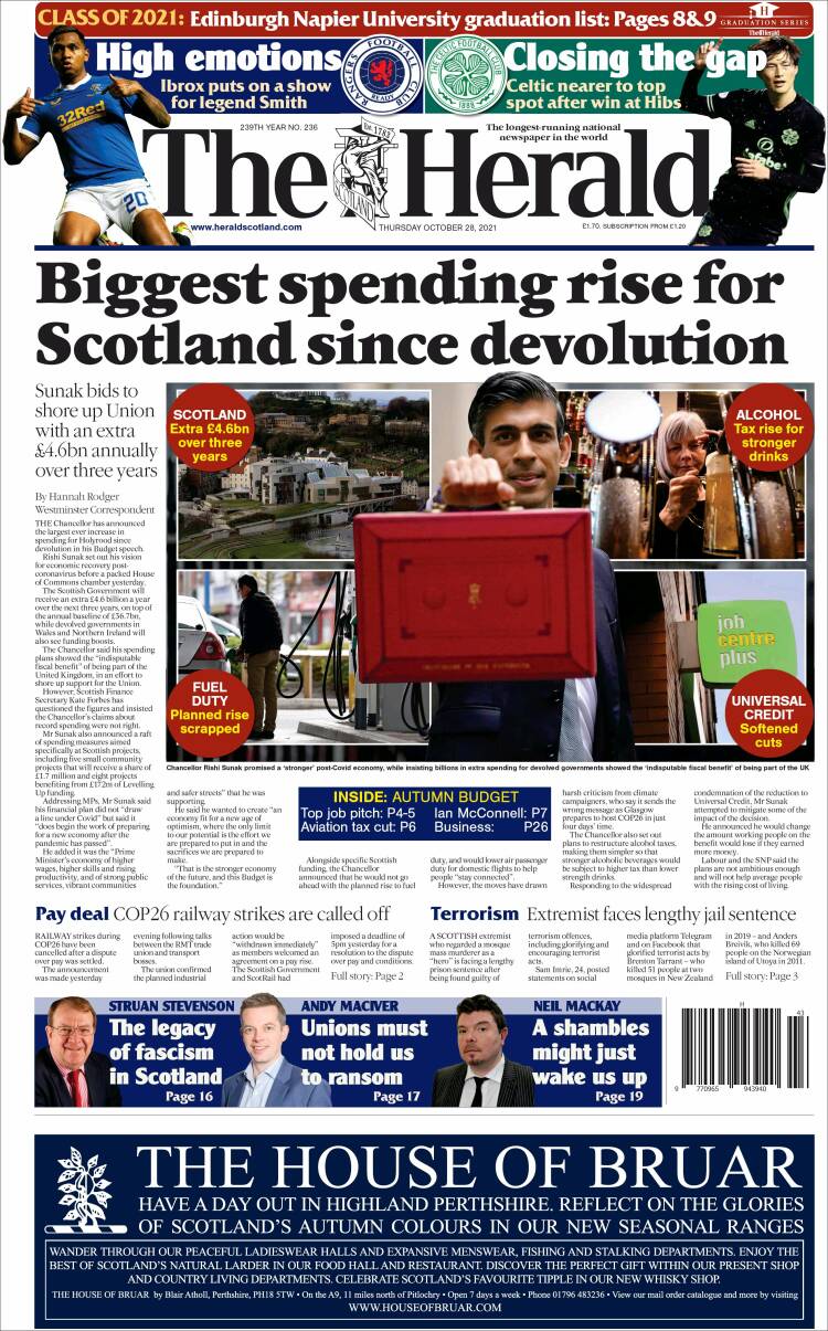 Portada de The Herald (Reino Unido)