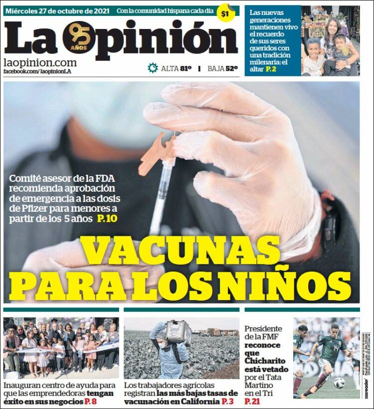 Portada de La Opinión (USA)