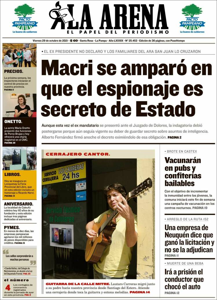 Portada de Diario La Arena (Argentina)