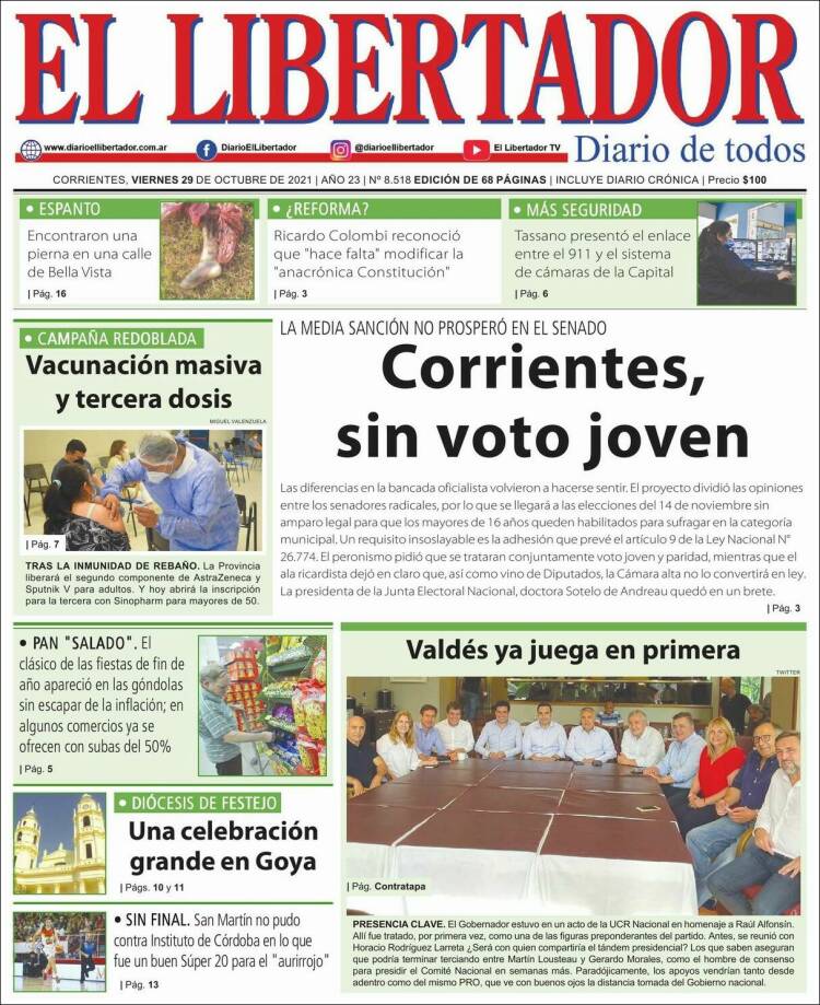 Portada de Diario El Libertador (Argentina)