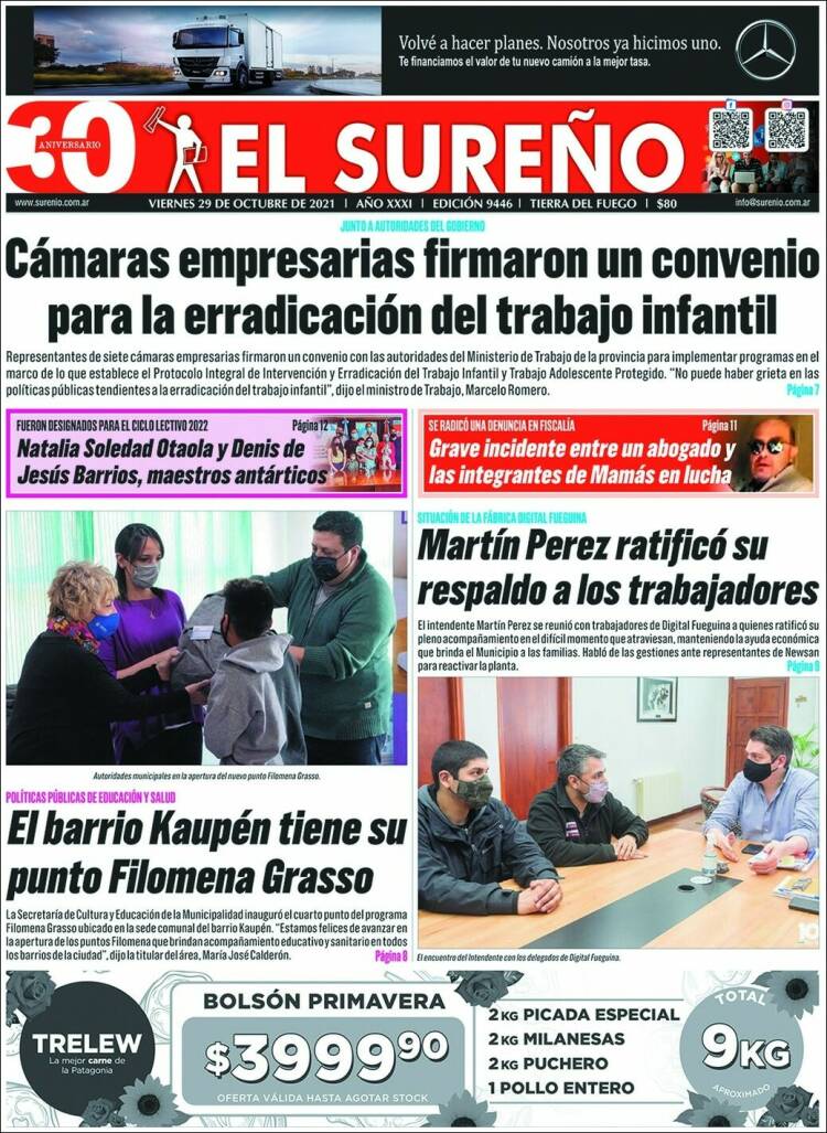 Portada de Diario El Sureño (Argentina)