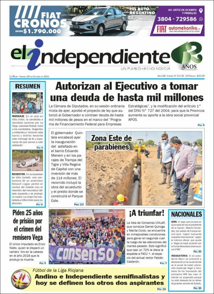 Portada de El Independiente (Argentina)