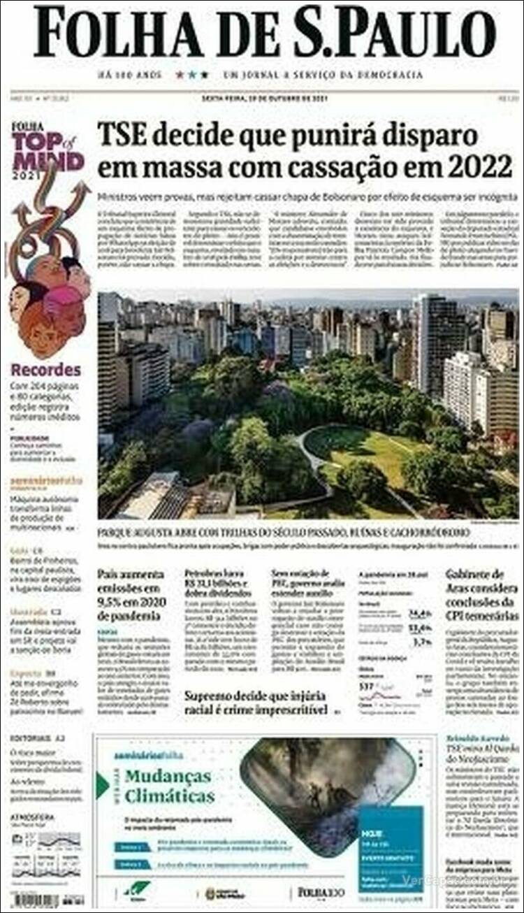 Portada de Folha de São Paulo (Brasil)