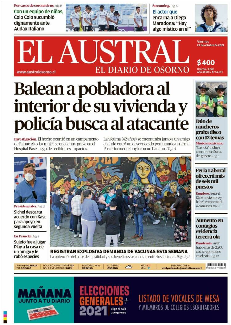 Portada de El Austral de Osorno (Chile)