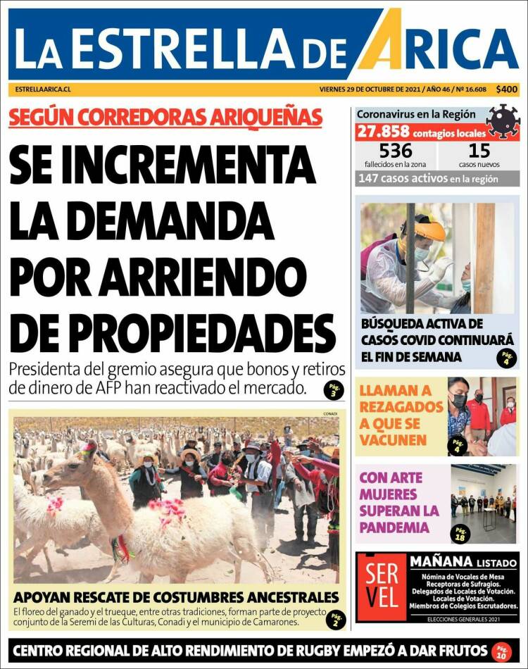 Portada de La Estrella de Arica (Chile)