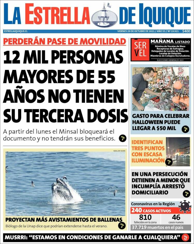 Portada de La Estrella de Iquique (Chile)