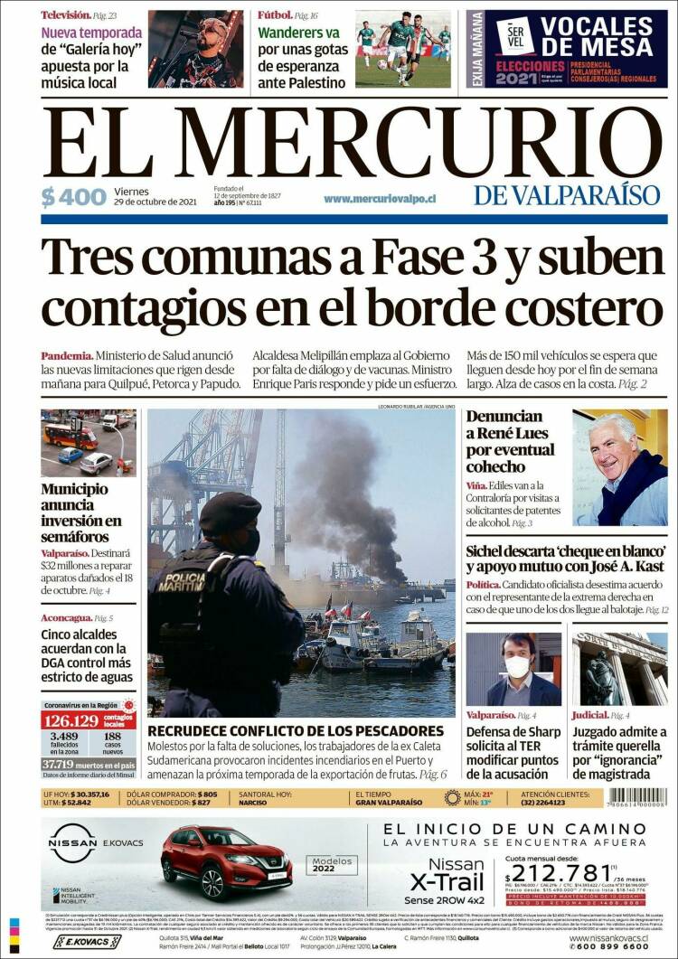 Portada de Mercurio de Valparaiso (Chile)