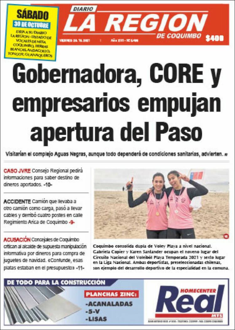 Portada de Diario La Región de Coquimbo (Chile)