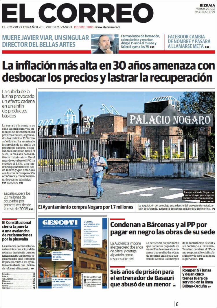 Portada de El Correo (Espagne)