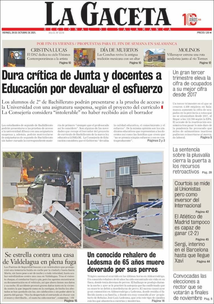 Portada de La Gaceta de Salamanca (Espa&ntilde;a)